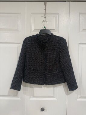 Banana Republic Black Textured Tweed Cropped Jacket